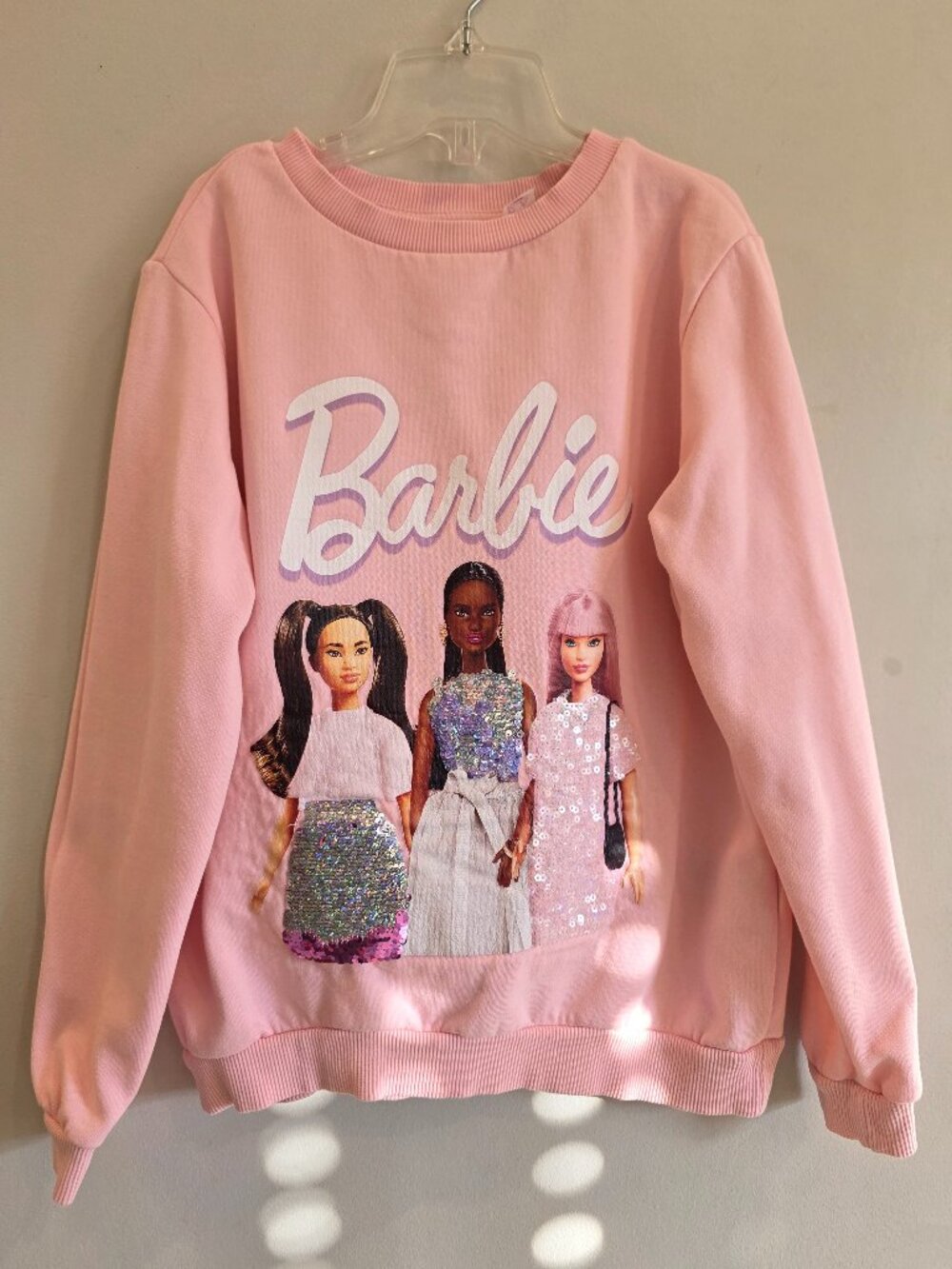 H&M x Barbie Pink Sequin Oversized Sweatshirt - Size 8/10
